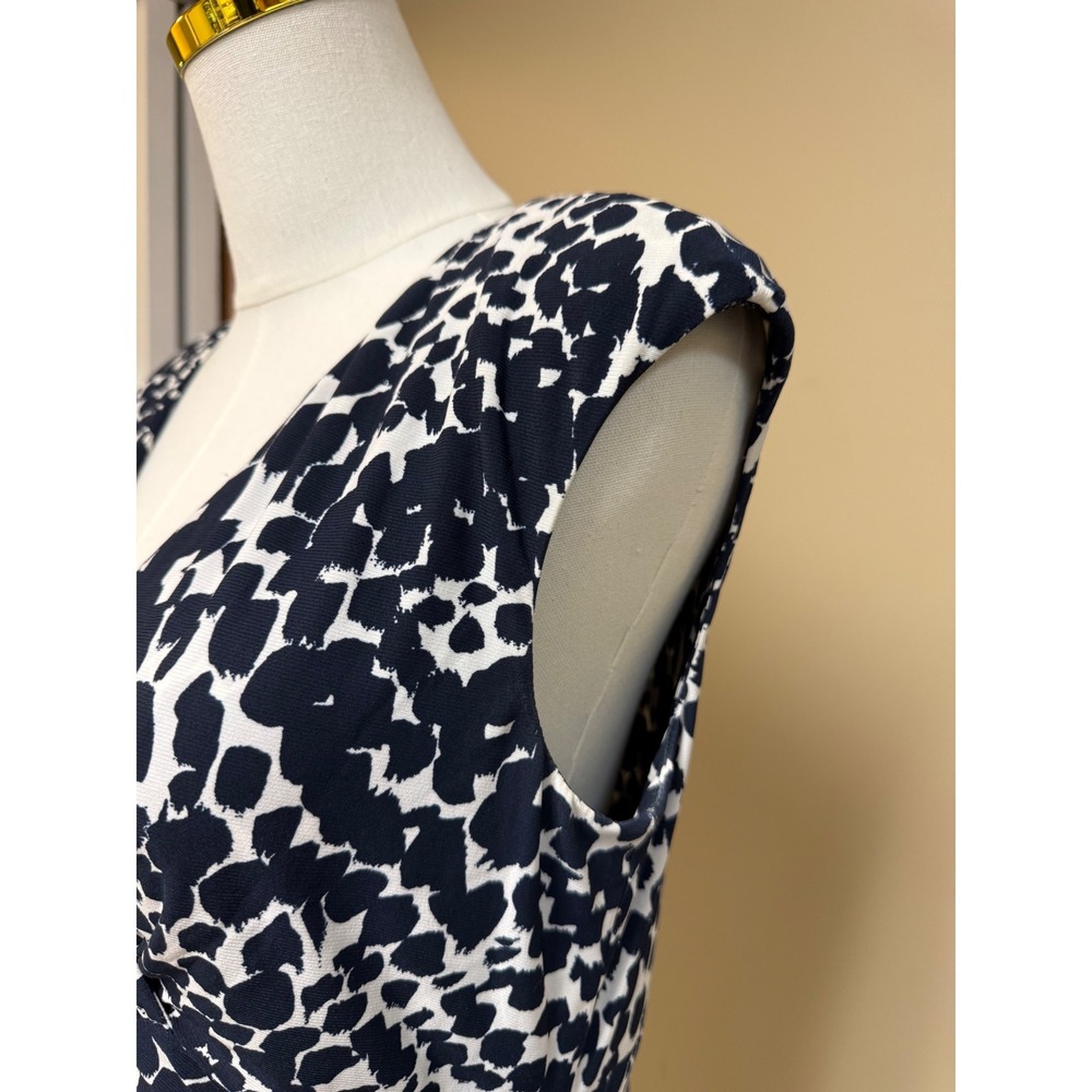 Lauren Ralph Lauren Navy White Animal Print Sheath Dress Cap Sleeve V Neck - Picture 3 of 13